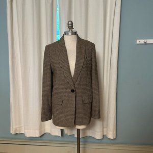 Zara Houndstooth Wool Blend Blazer